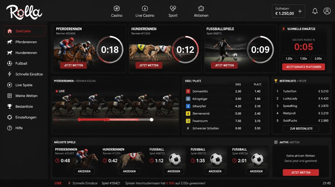 Virtuelle Sportarten mit Rennen und Countdown.