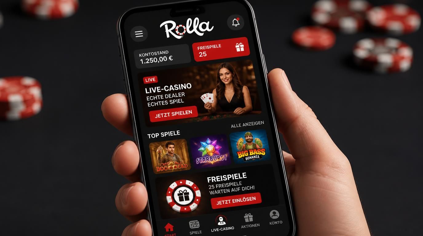 Smartphone mit heller, aufgeräumter Casino-App-Oberfläche